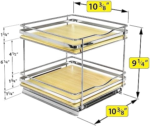 LYNK PROFESSIONAL® Élite™ Pull Out Spice Organization for Cabinets - 10-3/8 inch Wide – Spice Rack for Inside Cabinets – Wood/Chrome - Sliding Spice Rack Organizer for cabinet – Spice Rack - 2 Tier