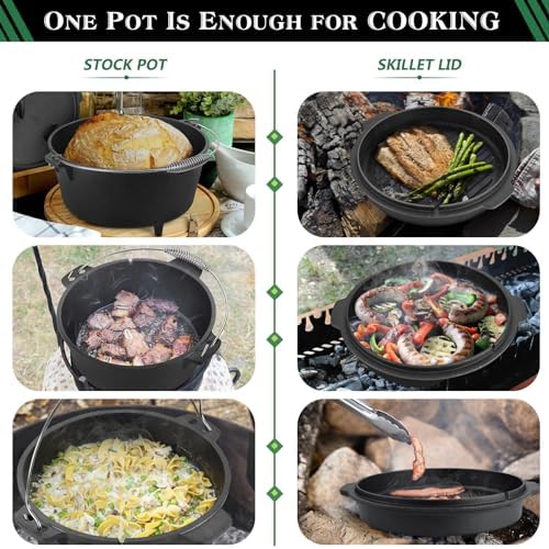 HaSteeL 5QT Cast Iron Dutch Oven Camping Pot with Stainless Steel Scrubber