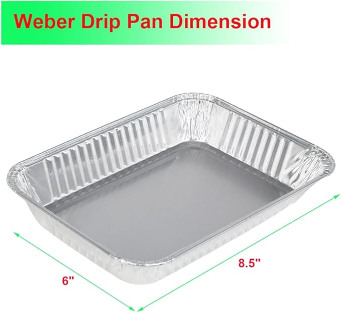30Pack Grill Drip Pans Compatible for Weber 6415 Grills, Grease Pan Liners for Weber Spirit, Genesis, Traveler, Q Series Disposable Aluminum Foil Grease Trays Accessories 8.5" x 6"