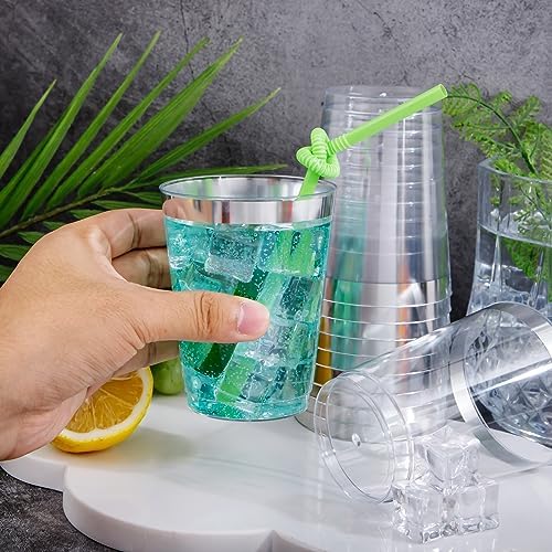 I00000 100PCS Silver Plastic Cups, 10 OZ Disposable Clear Plastic Cups
