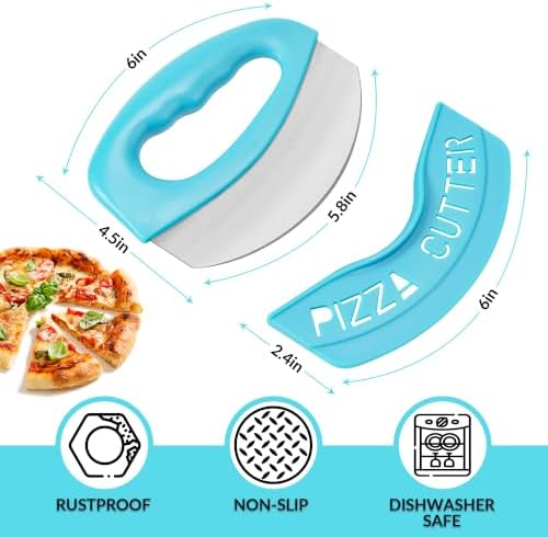 Urbanstrive Heavy Duty Stainless Steel Pizza Cutter with Cover, Super Sharp Blade Pizza Knife Pizza Cutter Rocker, Perfect Kitchen Gadgets for Pizza Cutting Home Essentials (Blue)