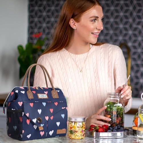 Lekesky Insulated Lunch Bag Portable Lunch Bag for Work-15L, Hearts Print