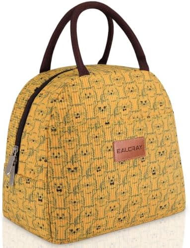 BALORAY Lunch Bag for Women Men Adult Lunch Box (Corduroy Yellow Cat), M