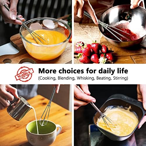 Walfos Mini Whisks Stainless Steel, Small Whisk 2 Pieces, 5in and 7in Tiny Whisk for Whisking, Beating, Blending Ingredients, Mixing Sauces (Pack of 2)