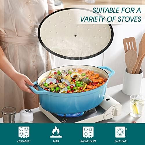 vancasso 9.3 Qt Oval Enameled Cast Iron Dutch Oven with Lid, Light Blue