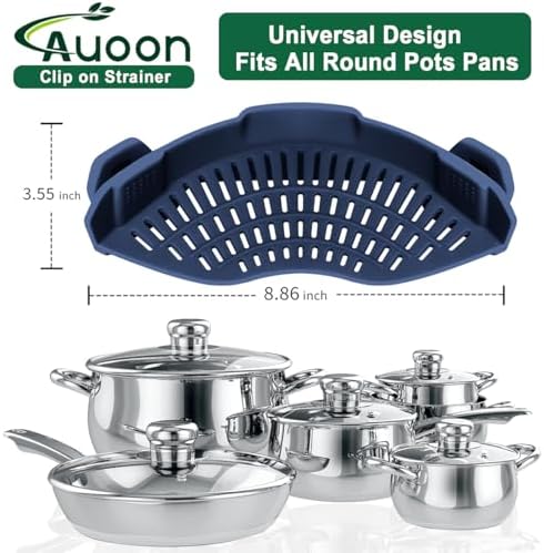 AUOON Clip On Pot Strainer Silicone, Standard 8.86 x 3.55in, Navy