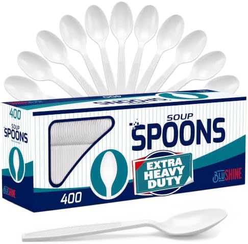 BluShine Extra Heavy Duty Plastic Soup Spoons, Disposable Bulk Utensils