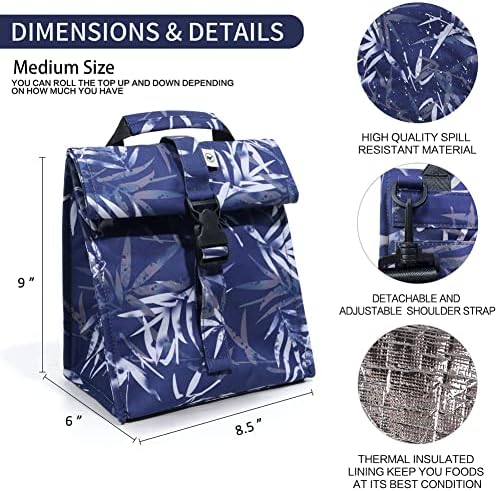 SUNNY BIRD Insulated Lunch Bag Rolltop Lunch Box (Blue Bamboo)