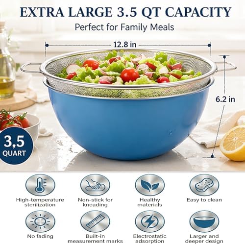 HAPPY KIT 18/8 Stainless Steel Colander with Mixing Bowl, 3.5QT