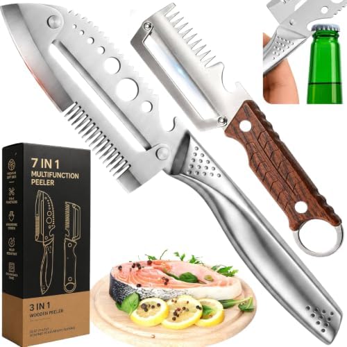 7 in 1 All Stainless Steel Multi Functional Vegetable Peeler for Kitchen, Smooth Potato Peeler with Herb Stripper, Scallion Shredder, Fish Scaler, Bottle Opner