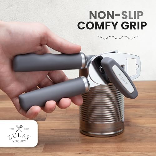 Zulay Kitchen Manual Can Opener Heavy Duty Patented Stainless Steel, Gray