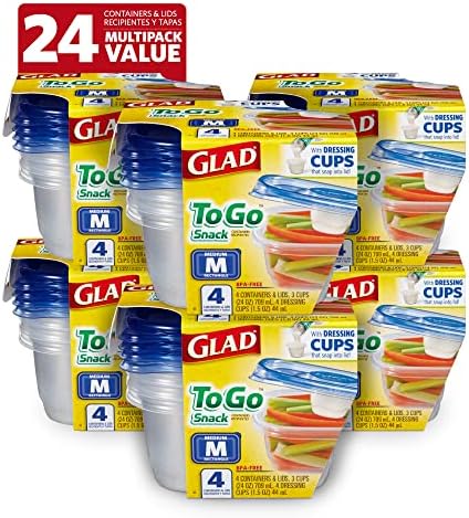 Glad GladWare To-Go Medium Rectangle Snack Containers, 24 Oz, 4 Count, 6-Pk