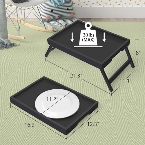 Artmeer FSC 100% Bamboo Bed Tray with Folding Legs, Large, Black