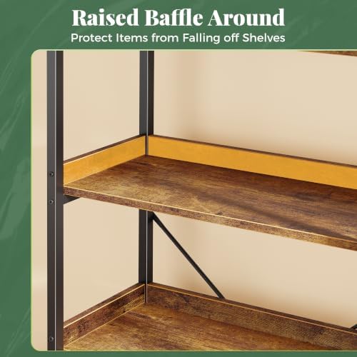 Huuger 4 Tier Bookshelf with 8 Open Shelves and Raised Baffle, Rustic Brown