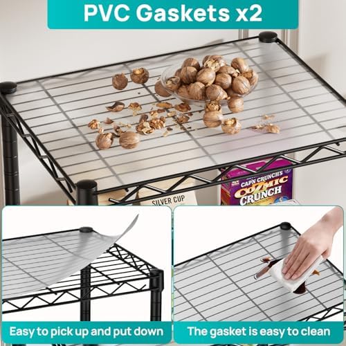 SINGAYE 4 Small Shelves Storage Shelf Wire Shelving Unit Metal Shelf Adjustable Organizers Storage Shelving with Wheels for Bathroom Laundry Room Kitchen Pantry11.5”D x 17.3”W x 44.5”H Black