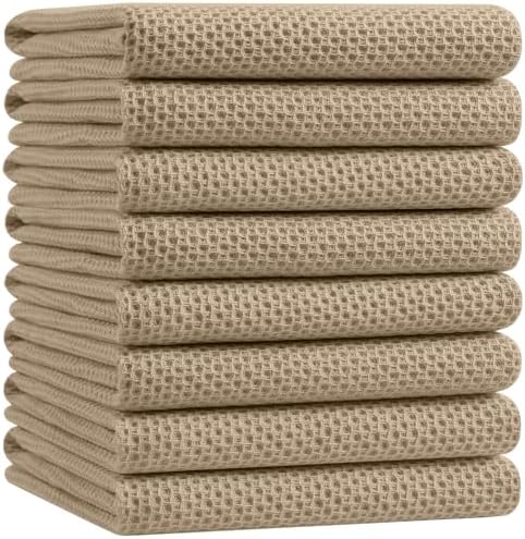 Homaxy 100% Cotton Oversized Waffle Weave Kitchen Towels 8-Pack, Tan