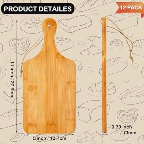 12 Pcs Bamboo Cutting Board Bulk 11x5 Inch Charcuterie Boards with Handle Wood Engraving Serving Board Kitchen Chopping Boards Crafts for Pizza, Bread, Cheese, Charcuterie, Fruit, Vegetables