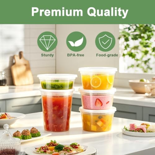 Lamosi Deli Containers with Lids 48 Sets, 32/16/8 oz X 16 Set Each