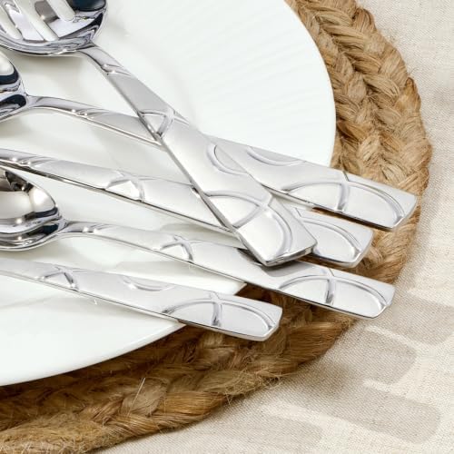 HIKAA 12-Piece 18/0 Premium Stainless Steel Serving Set, Elegant Floral-Design Handles, Slotted Spoon, Serving Spoon, Fork, Tongs, Soup Ladle & Cake Server for Buffets, Weddings & Home Entertaining