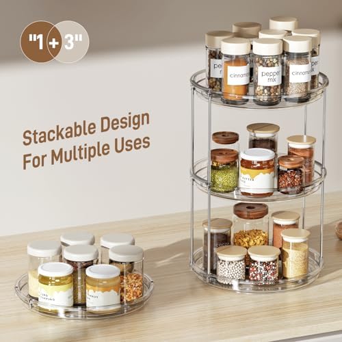 LAMU 4 Pack 2 Tier Lazy Susan Turntable Organizer 9.25'' Rotating Spice Rack Organization for Cabinet, Kitchen, Pantry, Countertop, Bathroom, Vanity, Medicine Cabinet Organizer, Clear