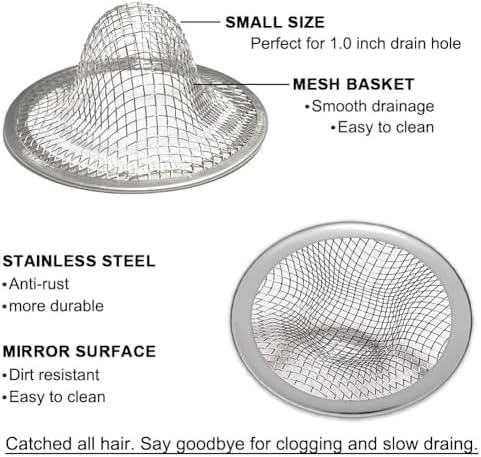 1.0" Small Drain Strainer, Sink Drain Hair Catcher, Bathroom Sink Drain Strainer, 2PCS Drain Mesh Baskets for Laundry, Mop Pool, Utility, Slop, RV Sink, Stainless Steel Drain Filter