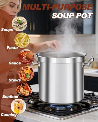 100 Quart Stainless Steel Stock Pot with Lid – Giant Heavy Duty Cooking Pot for Soup, Stew, Crawfish – Commercial Grade, Induction Compatible – Ideal for Catering & Bulk Cooking