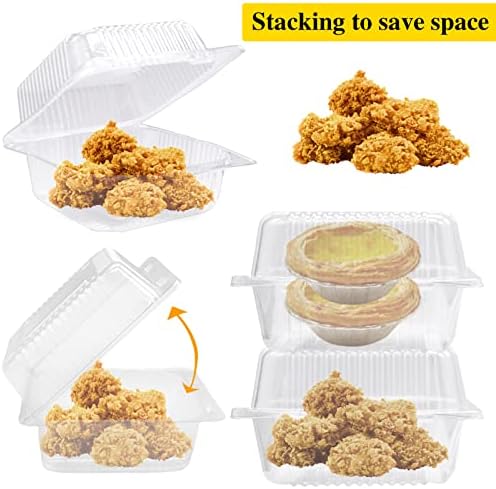 100 Pcs Clear Hinged Plastic Containers with Lids,Individual Cake Slice Containers,Square Plastic Food Container,Disposable Clamshell Take Out Containers for Cakes,Cookies,Pasta,Sandwiches,Salad