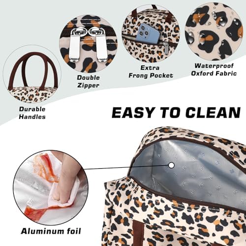BALORAY Lunch Bag for Women Men Adult Lunch Box (Zipper Leopard), M