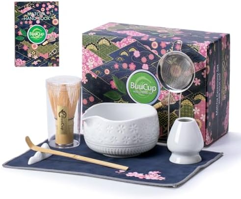 Buucup Matcha Whisk Set, Ceramic Kit with Bowl & Bamboo Accessories