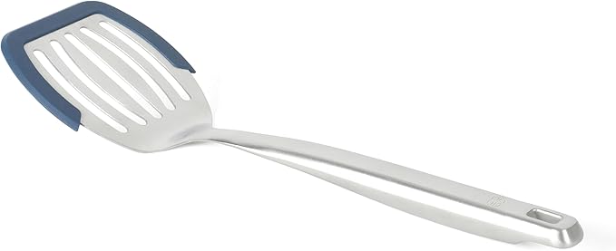 Calphalon Prime Stainless Steel Slotted Turner W/Navy Blue Silicone Rim