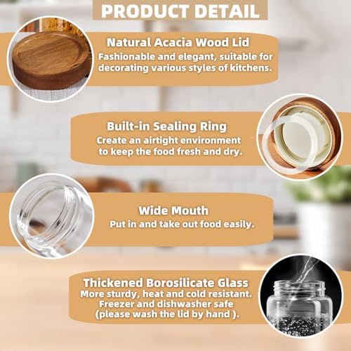 28 Fl oz/850ml Glass Jars, Glass Canister with Airtight Screw on Wooden Lid