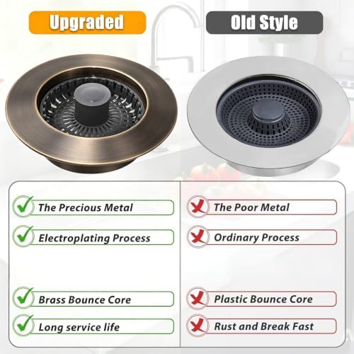 Anlige Kitchen Sink Drain Strainer, 3 in 1 Pop Up Kitchen Sink Stopper