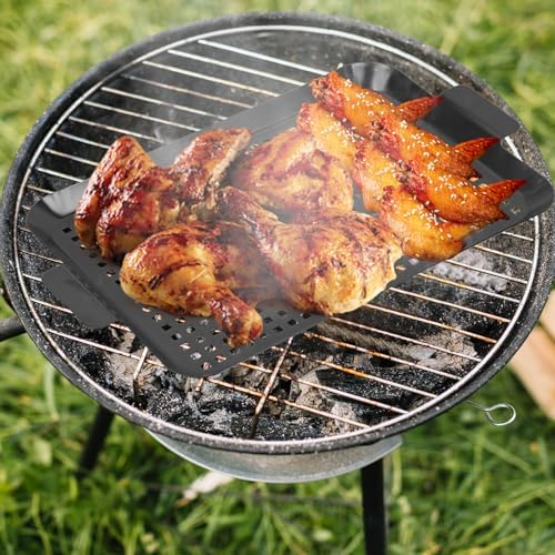 Grill topper: Set Of 2 Outdoor Grill Pans - Grill Trays with Hole Nonstick - BBQ Grilling Baskets for Outdoor Camping, Suitable for Vegetable Meat (2pcs)