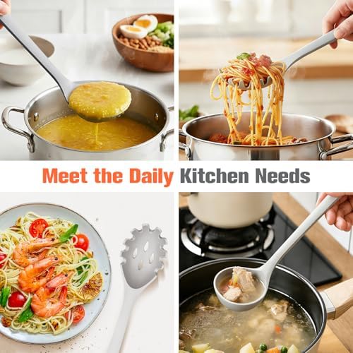 Silicone Spaghetti Spoon & Soup Ladle Cooking Utensils Set of 2 (GRAY)