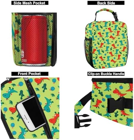 Lunch Box for Men & Women Durable Lunch Bag for Adults Reusable Small Lunchbox Orange Dinosaur