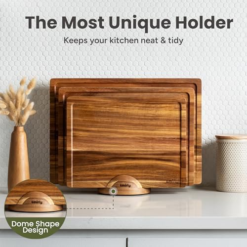 SMIRLY Cutting Boards for Kitchen, 3 Piece Acacia Cutting Board with Stand