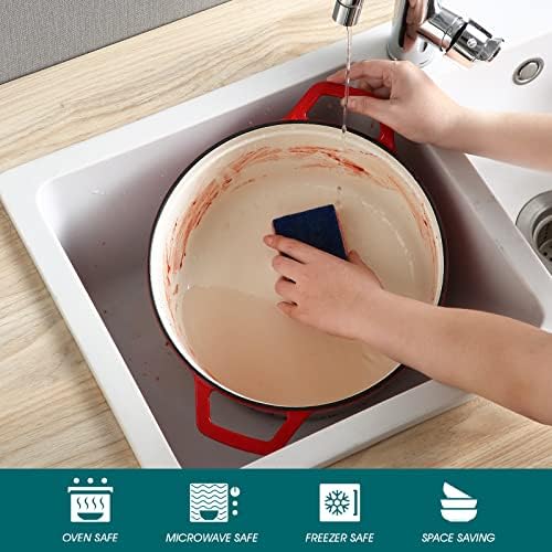 vancasso 7.5 Qt Round Enameled Cast Iron Dutch Oven with Lid, Red