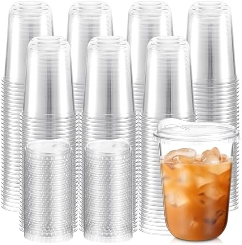 Baderke 1000 Pcs Round Bottom Plastic Cups with Lids Clear Togo,16 Oz