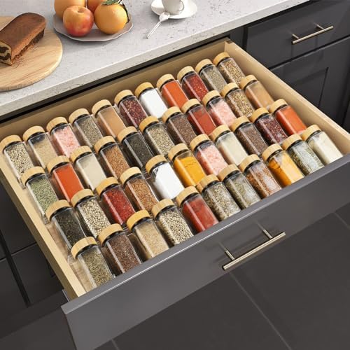 Suneerplay Spice Drawer Organizer 4 Tier, Acrylic Seasoning Organizer Rack, Clear Spice Rack Tray, Kitchen Seasoning Jars Drawers Insert (Jars Not Included/Expandable From 9" to 18") (Pack of 3)