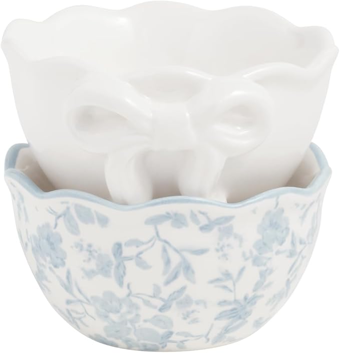 Mud Pie Ceramic Toile and White Bow Ramekins