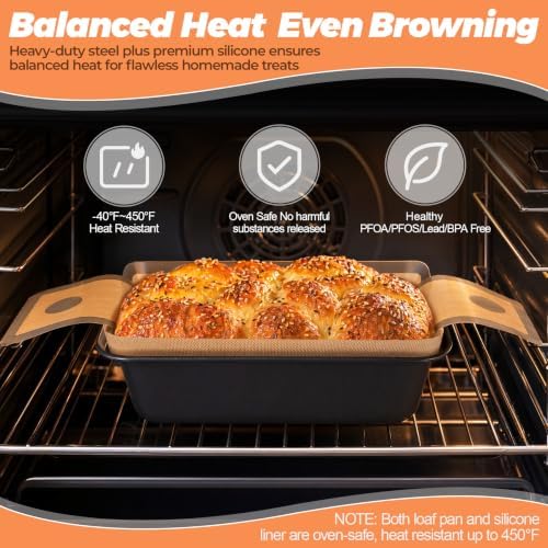 HOTEC 4 PCS Bread Loaf Pan with Liner Bread Pans for Homemade Bread