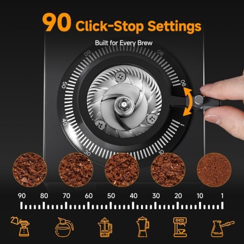 AMZCHEF 64mm Flat Burr Coffee Grinder, Espresso Grinder, 90 Grind Settings