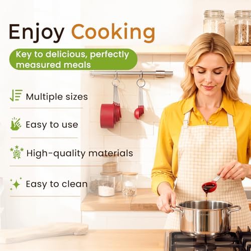 16PCS Measuring Cups and Spoons Set, Measuring Spoon Set with Metric and US Measurements, Fits for Measuring Dry and Liquid (Red)