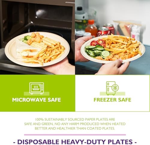 9 Inch 500 Pack Compostable Paper Plates Round Unbleached Brown Plates Made from Natural Sugarcane Fibers, Biodegradable Heavy Duty Disposable Plates for Party, Camping, Picnic