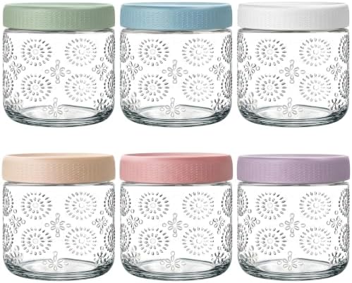 6 pack 16 oz Overnight Oats Containers with Lids, Glass Food Storage Container, Airtight Salad Jars, Mason Jars for Overnight Oats, Yogurt, Oatmeal, Salad, Coffee, Spices