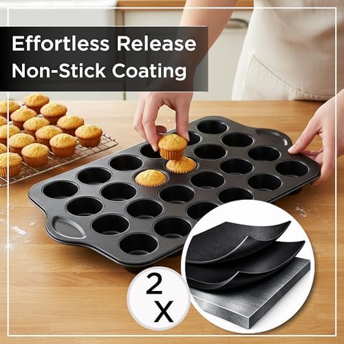 Wrenbury Mini Muffin Pan 24 Cup - Nonstick Small Cupcake Tin, 1.8in Wells