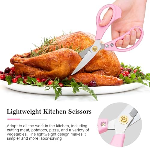 All Purpose Kitchen Scissors, Kitchen Shears Heavy Duty - Dishwasher Safe Food Scissors- Multipurpose Cooking Shears for Meat Poultry Food, Herbs, and Fish, Comfort Grip Handles, Pink