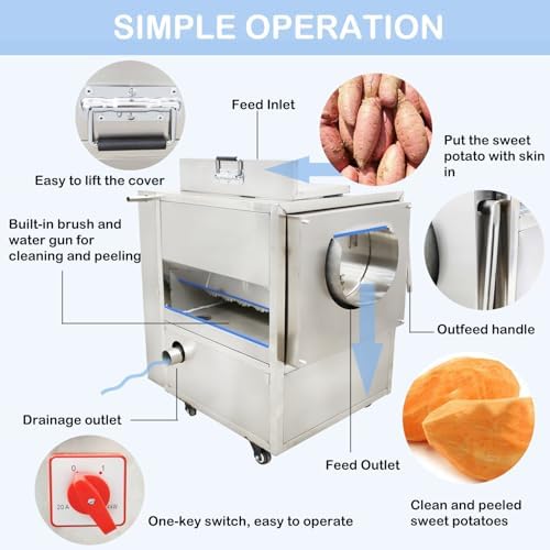Automatic Electric Rolling Peeling Machine 44lbs Capacity Commercial Potato Peeler Vegetable Washing Machine for Carrots Potatoes Lotus Root 110V