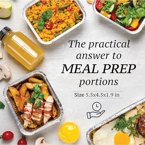 (55 Pack) 1 Lb Aluminum Pans with Lids, Disposable Baking Foil Containers, Takeout Food Storage, Freezer - Mini Foil Pans with Clear Lids for Restaurants & Catering - Size 5.5x4.5x1.9 Spare Essentials