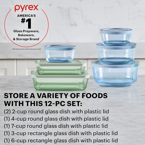 Pyrex Colors Tinted 12-Piece Small/Medium/Large Food Storage Container Set